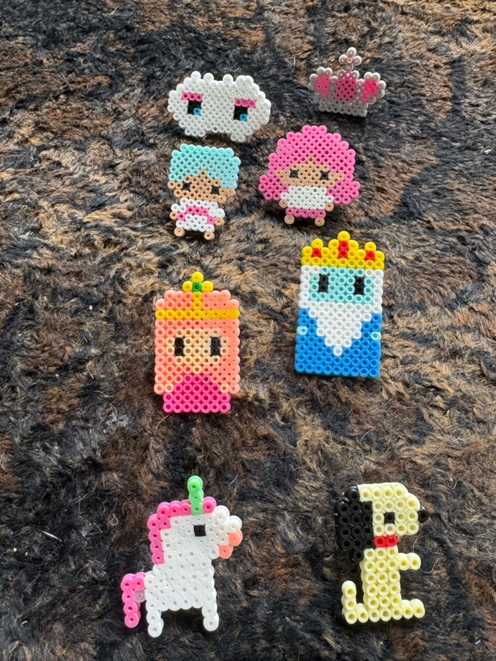 Cute Perler Bead Characters Set - Unicorn, Princesses, King, Dino